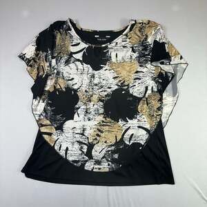 Brody Myles Floral Overlay Poncho Blouse with Metal Hardware Detail